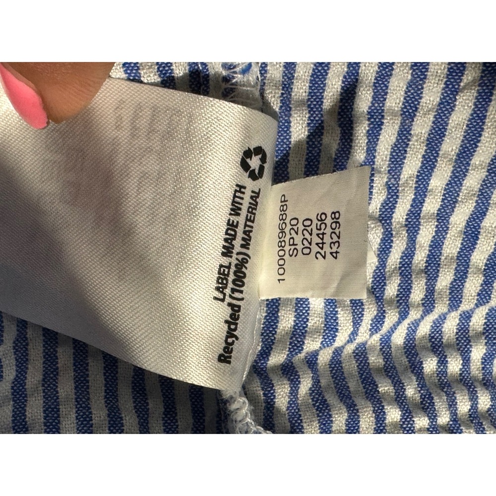 Karen Scott Dress Womens PS woven Seersucker Blue White Stripe Short Sleeve Mini - Picture 6 of 9